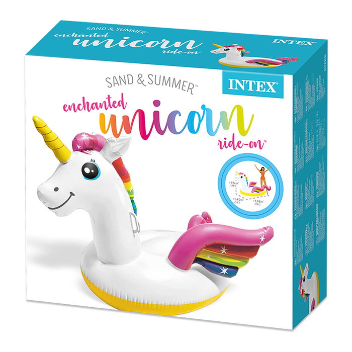 Intex Unicornio Flotante Hinchable 57561 para Piscina y Playa - 201 cm x 140 cm x 97 cm, con 2 Cámaras de Aire y 2 Asas de Sujeción