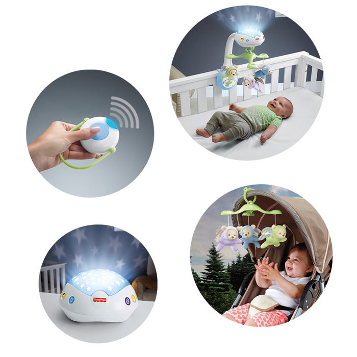 Fisher-Price Móvil Ositos Cdn41 Cuna con Luz, Música y Proyecciones Estrellas para Bebés +0 Meses