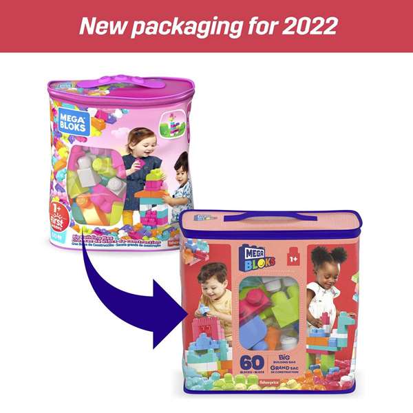 Mattel Bolsa Construccion Mega Blocks 60 Piezas Rosa