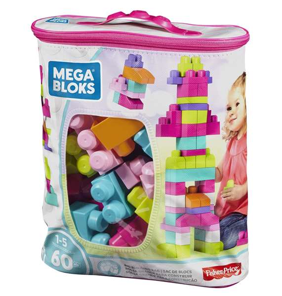 Mattel Bolsa Construccion Mega Blocks 60 Piezas Rosa