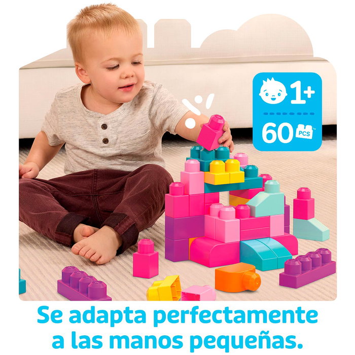 Mega Bloks Bolsa Rosa 60 Bloques de Construcción para Bebés +12 Meses