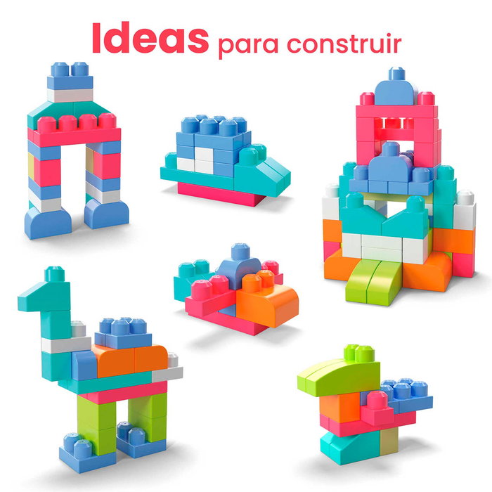 Mega Bloks Bolsa Rosa 60 Bloques de Construcción para Bebés +12 Meses
