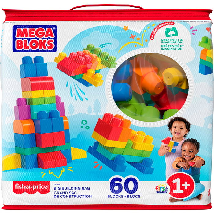 Mega Bloks Dch55 Bolsa Clásica de 60 Piezas Mega Bloks, Bloques de Construcción Premiada para +12 Meses, Español, Francés, Alemán, Portugués, Inglés