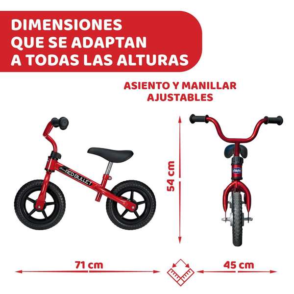 Chicco Bicicleta sin pedales Bullet roja 10 pulgadas perfecta para adquirir el equilibrio