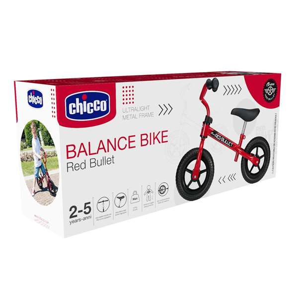Chicco Bicicleta sin pedales Bullet roja 10 pulgadas perfecta para adquirir el equilibrio