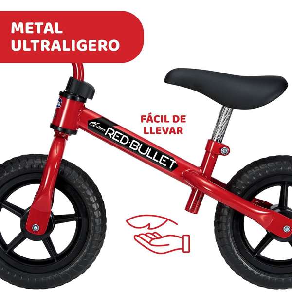 Chicco Bicicleta sin pedales Bullet roja 10 pulgadas perfecta para adquirir el equilibrio