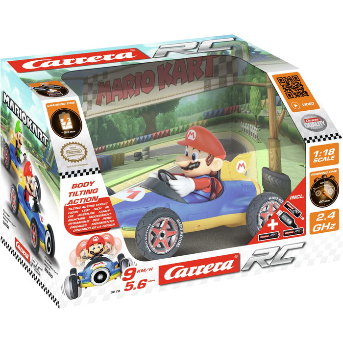 CARRERA Mario Kart Mach 8 Mario - Coche de Carreras Control Remoto Azul y Amarillo
