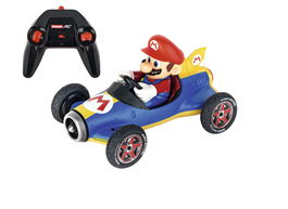 Carrera Mario Kart 8 - Mario Kart RC Mach 8 1:18, Coche de Carreras Control Remoto, Diseño Azul y Amarillo, Hasta 9 km/h, para +6 Años