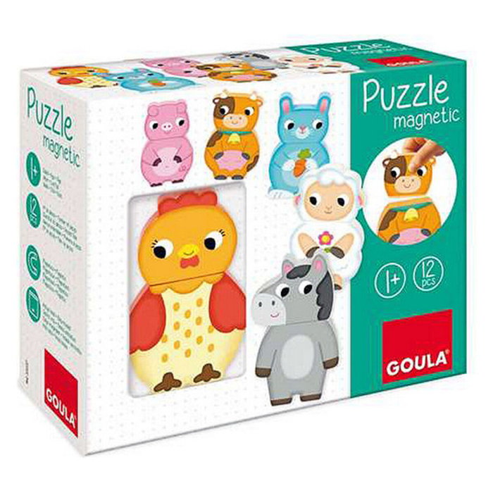 Goula Puzle magnético Granja de madera 12 piezas intercambiables Goula Puzle magnético Granja de madera 12 piezas intercambiables