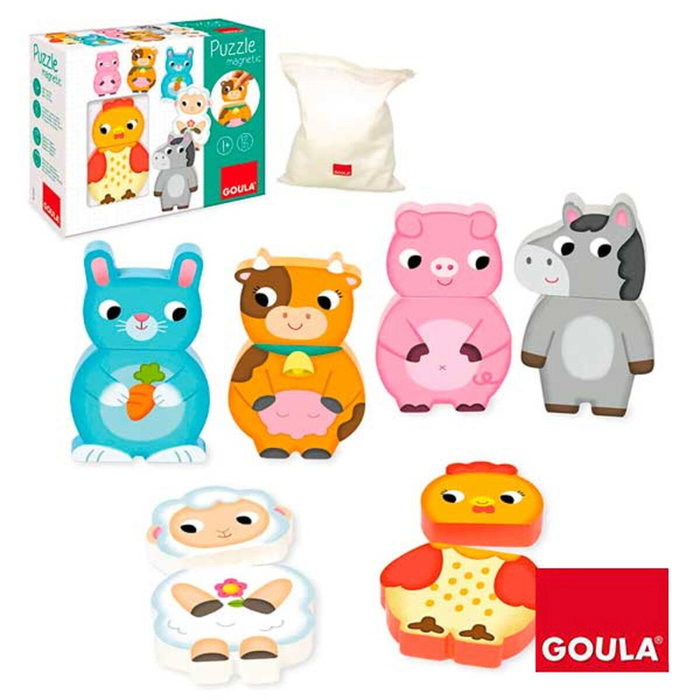 Goula Puzle magnético Granja de madera 12 piezas intercambiables Goula Puzle magnético Granja de madera 12 piezas intercambiables
