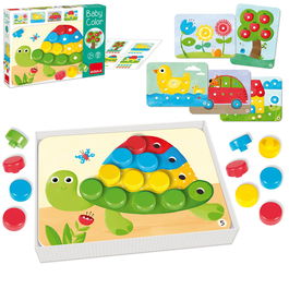 Goula Baby Color 53140 Juego Educativo para Aprender Colores con 20 Pivotes de Madera y 6 Láminas Progresivas +2 Años