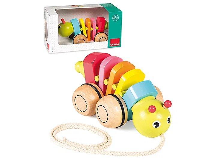 Diset Juego Didáctico de Arrastre Gusanito de Madera para Bebé, Primeros Pasos, Estimula Motricidad y Colores, 10 Meses+