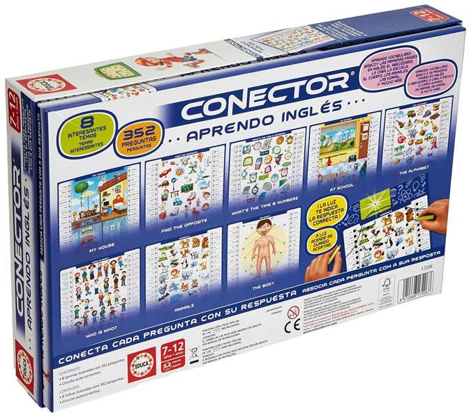 Educa Borrás Juego Conector Aprendo Inglés con 8 Láminas y 352 Preguntas