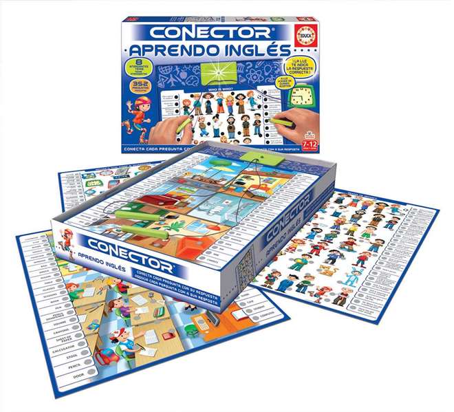 Educa Borrás Juego Conector Aprendo Inglés con 8 Láminas y 352 Preguntas
