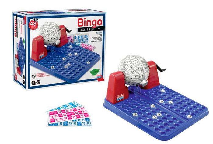 Falomir Bingo XXL Premium, Juego de Bingo con 72 Cartones y Bolas Imborrables, Tamaño 40x33x21 cm, en Español