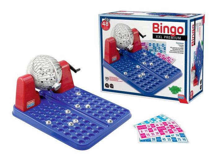 Falomir Bingo XXL Premium, Juego de Bingo con 72 Cartones y Bolas Imborrables, Tamaño 40x33x21 cm, en Español