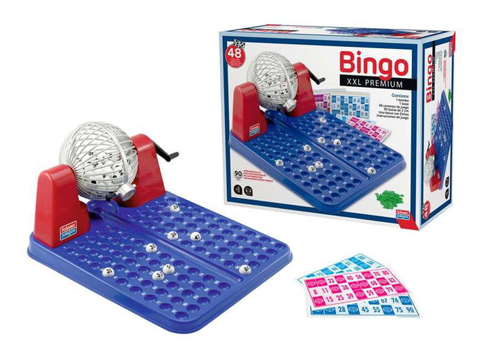 Falomir Bingo XXL Premium, Juego de Bingo con 72 Cartones y Bolas Imborrables, Tamaño 40x33x21 cm, en Español