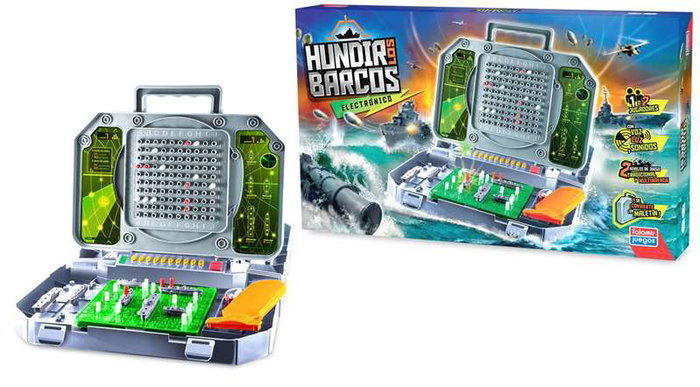 Falomir Juego Hundir los Barcos Electrónico en Maletín para 1 jugador con Luces y Sonidos