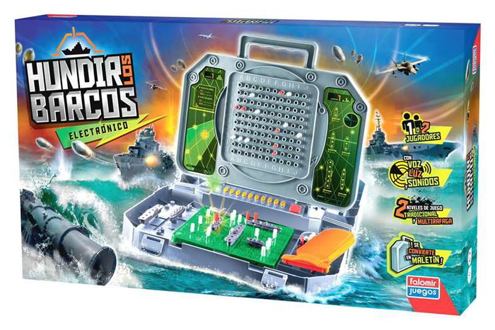 Falomir Juego Hundir los Barcos Electrónico en Maletín para 1 jugador con Luces y Sonidos