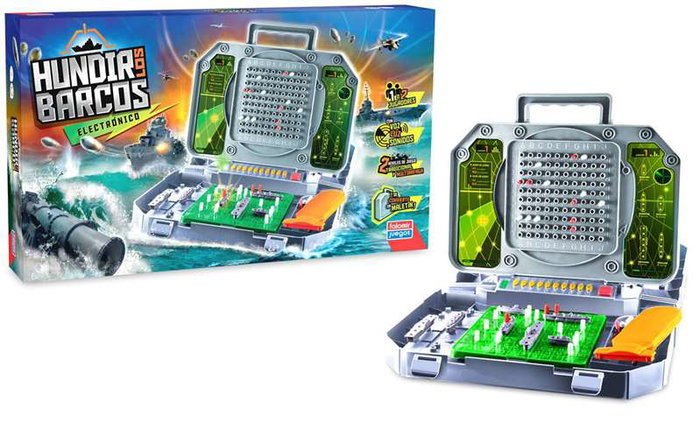 Falomir Juego Hundir los Barcos Electrónico en Maletín para 1 jugador con Luces y Sonidos