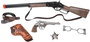 Gonher Set Revolver y Rifle Wild West 498/0 con Pistola 80/0, Cartuchera, Cinturón, Esposas y Estrella Sheriff, Usa Fulminantes 8 Tiros