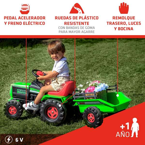 Injusa Tractor a Batería Básico 6V 132,5x49x50 cm