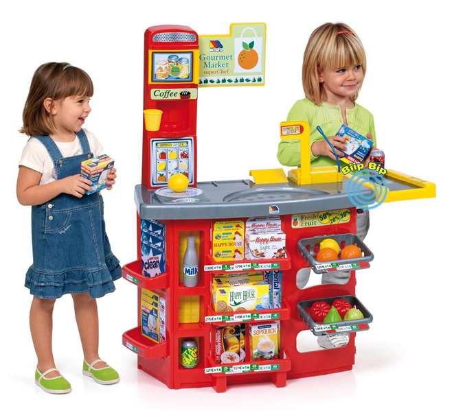 Molto Supermercado con 20 accesorios y carrito de la compra. Scanner con sonido. 103 cm