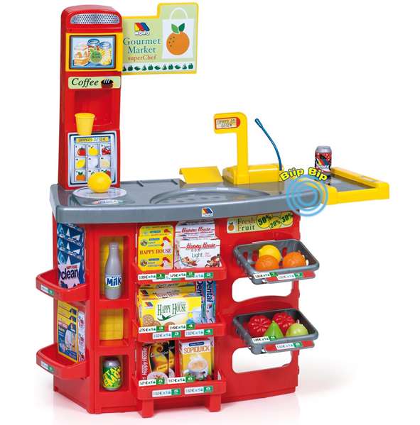 Molto Supermercado con 20 accesorios y carrito de la compra. Scanner con sonido. 103 cm