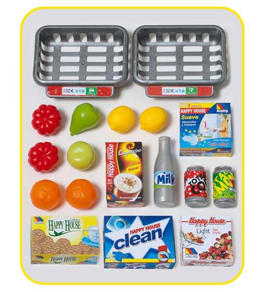 Molto Supermercado con 20 accesorios y carrito de la compra. Scanner con sonido. 103 cm