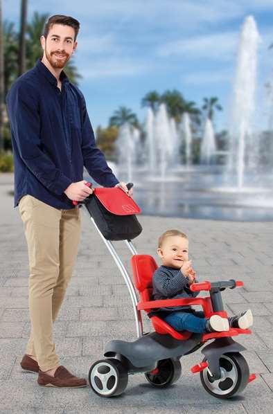 Molto Triciclo Urban Trike Rojo con Palo, Cinturón, Bolsa y Rueda de Goma 98 cm