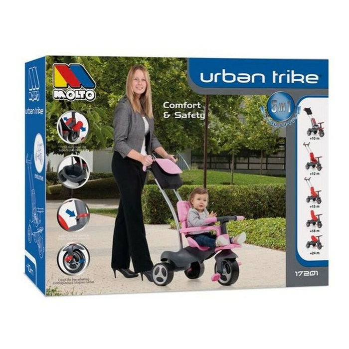 Molto Urban Trike Triciclo rosa con palo, cinturón y bolsa Molto Urban Trike Triciclo rosa con palo, cinturón y bolsa