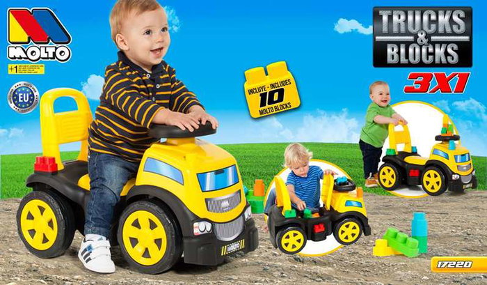 Molto Correpasillos Camión con 10 Blocks 89 cm para Niños y Niñas a Partir de 36 Meses Juguete de Plástico