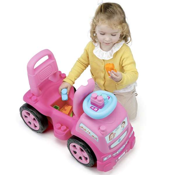 Molto Correpasillos Camión Rosa con 10 Blocks 89 cms