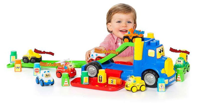 Molto Camion Portacoches 82 cm con 1 Coche y 10 Blocks