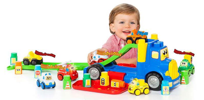 Molto Camion Portacoches 82 cm con 1 Coche y 10 Blocks