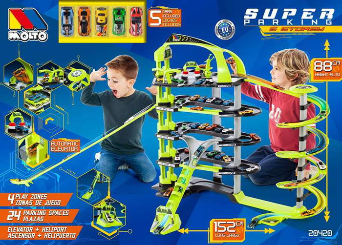 Molto Parking 5 plantas 152 cm de largo incluye 5 coches para niños a partir de 3 años