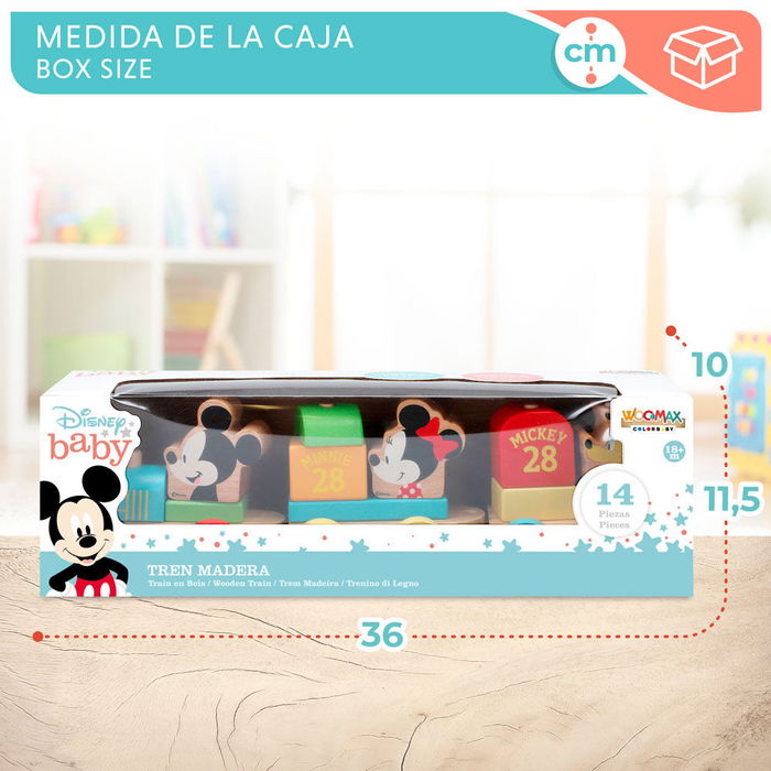 WOOMAX Tren Baby Disney de Madera con 14 Piezas para +18 Meses