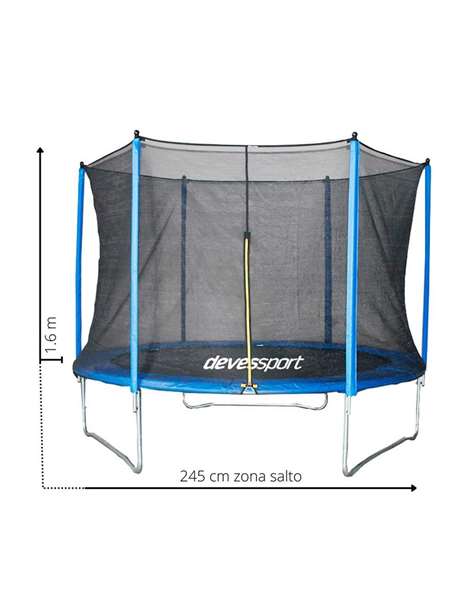 Ociotrends Trampolin 245 cm Diametro x 219 cm Altura con Red de Seguridad, Soporta 80 kg, Color Azul/Gris