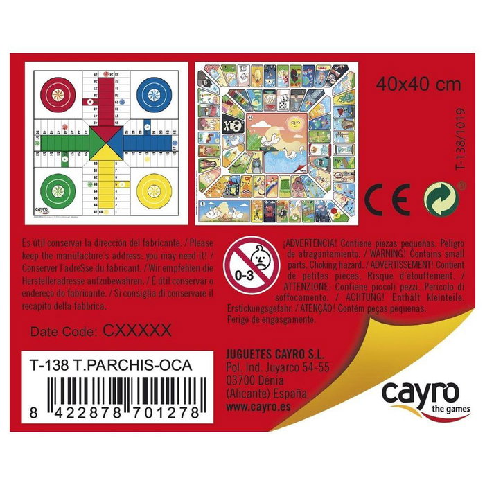 Cayro Tablero Parchís y Oca de madera 40x40 cm sin accesorios