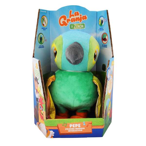 Bandai Lorito Pepe Peluche Interactivo De La Granja De Zenon Con Sonidos Y Luces 34x17x13 cm