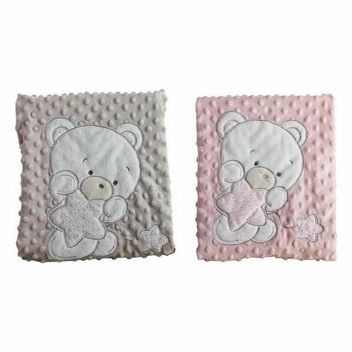 Creaciones Llopis Manta Doble 100X75 Cm Oso Bordado Vison En Cajita Regalo