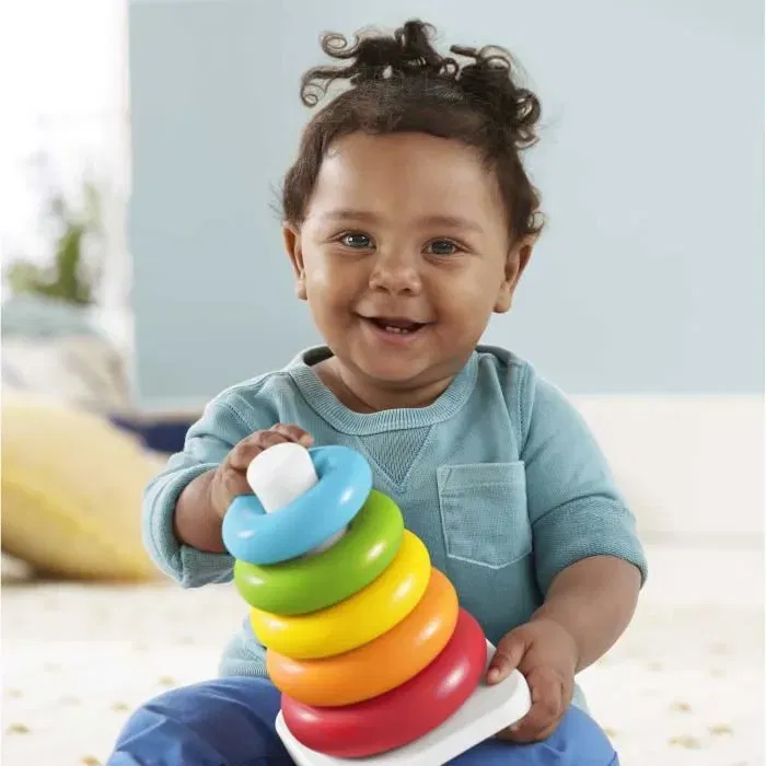 Fisher-Price Rainbow Pyramid Anillos Apilables Clásicos - Juguete de Aprendizaje Temprano con Materiales Vegetales - Desde 6 Meses