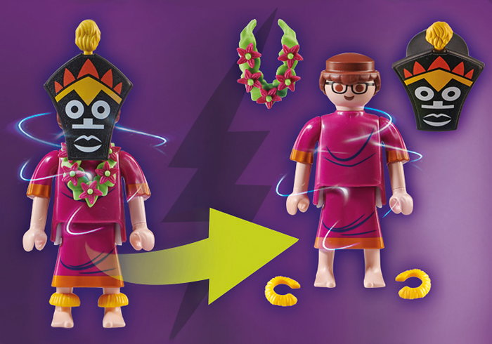 Playmobil 70285 Scooby-Doo! Aventura con Witch Doctor - Set de Figuras con Scooby, Velma y Fantasma, Accesorios Hawaianos, para Niños de 5 a 12 Años