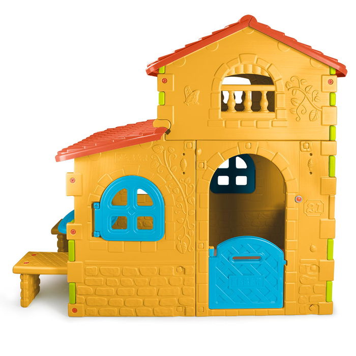 Feber 8/13047 Casita de Juegos Villa para Niños de 3 a 10 Años con Buzón, Ventanas Abatibles y Bandeja de Juegos Interior Espaciosa, Colores Luminosos Resistentes