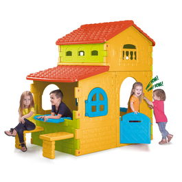 Feber 8/13047 Casita de Juegos Villa para Niños de 3 a 10 Años con Buzón, Ventanas Abatibles y Bandeja de Juegos Interior Espaciosa, Colores Luminosos Resistentes