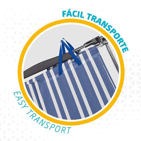Color Baby Silla de playa Mykonos de aluminio plegable con asa, asiento Textileno, 5 posiciones, Rayas azul marino y blanco, 61x50x85 cm