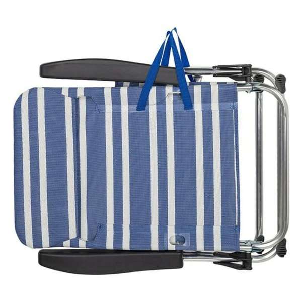 Color Baby Silla de playa Mykonos de aluminio plegable con asa, asiento Textileno, 5 posiciones, Rayas azul marino y blanco, 61x50x85 cm