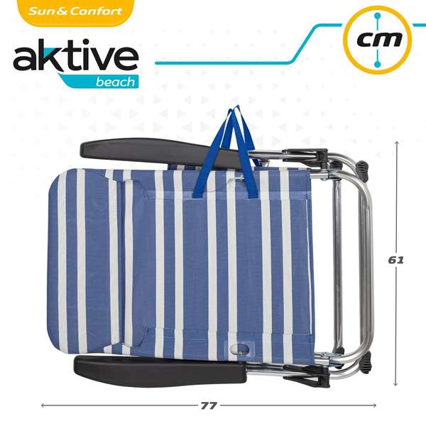 Color Baby Silla de playa Mykonos de aluminio plegable con asa, asiento Textileno, 5 posiciones, Rayas azul marino y blanco, 61x50x85 cm