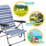 Color Baby Silla de playa Mykonos de aluminio plegable con asa, asiento Textileno, 5 posiciones, Rayas azul marino y blanco, 61x50x85 cm