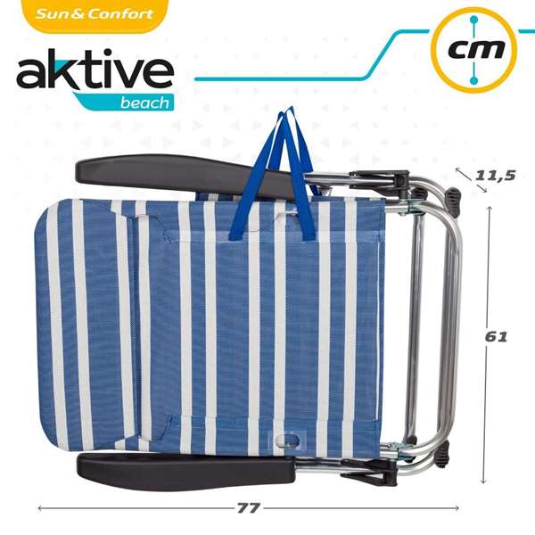 Color Baby Silla de playa Mykonos de aluminio plegable con asa, asiento Textileno, 5 posiciones, Rayas azul marino y blanco, 61x50x85 cm